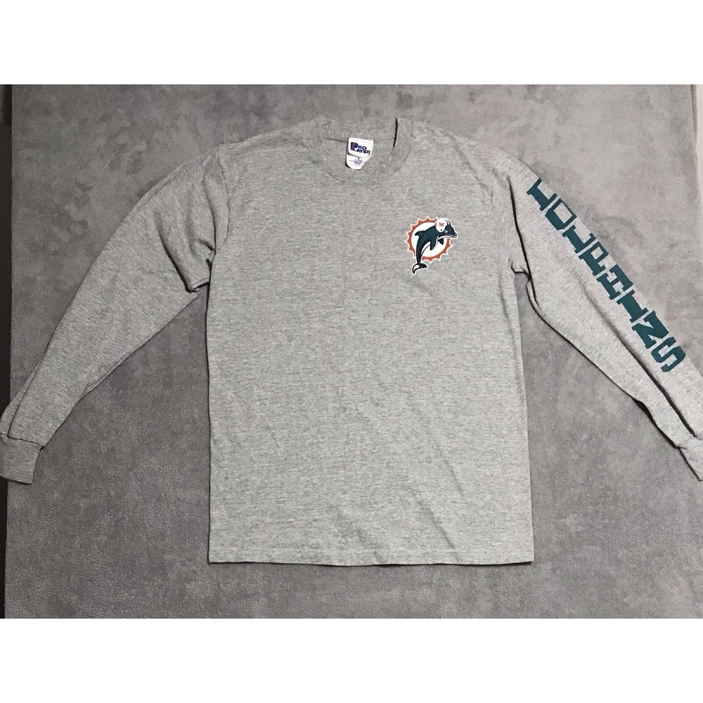 Vintage Pro Player Miami Dolphins Grey Long Sleeve Shirt T-shirt USA Medium 90's
